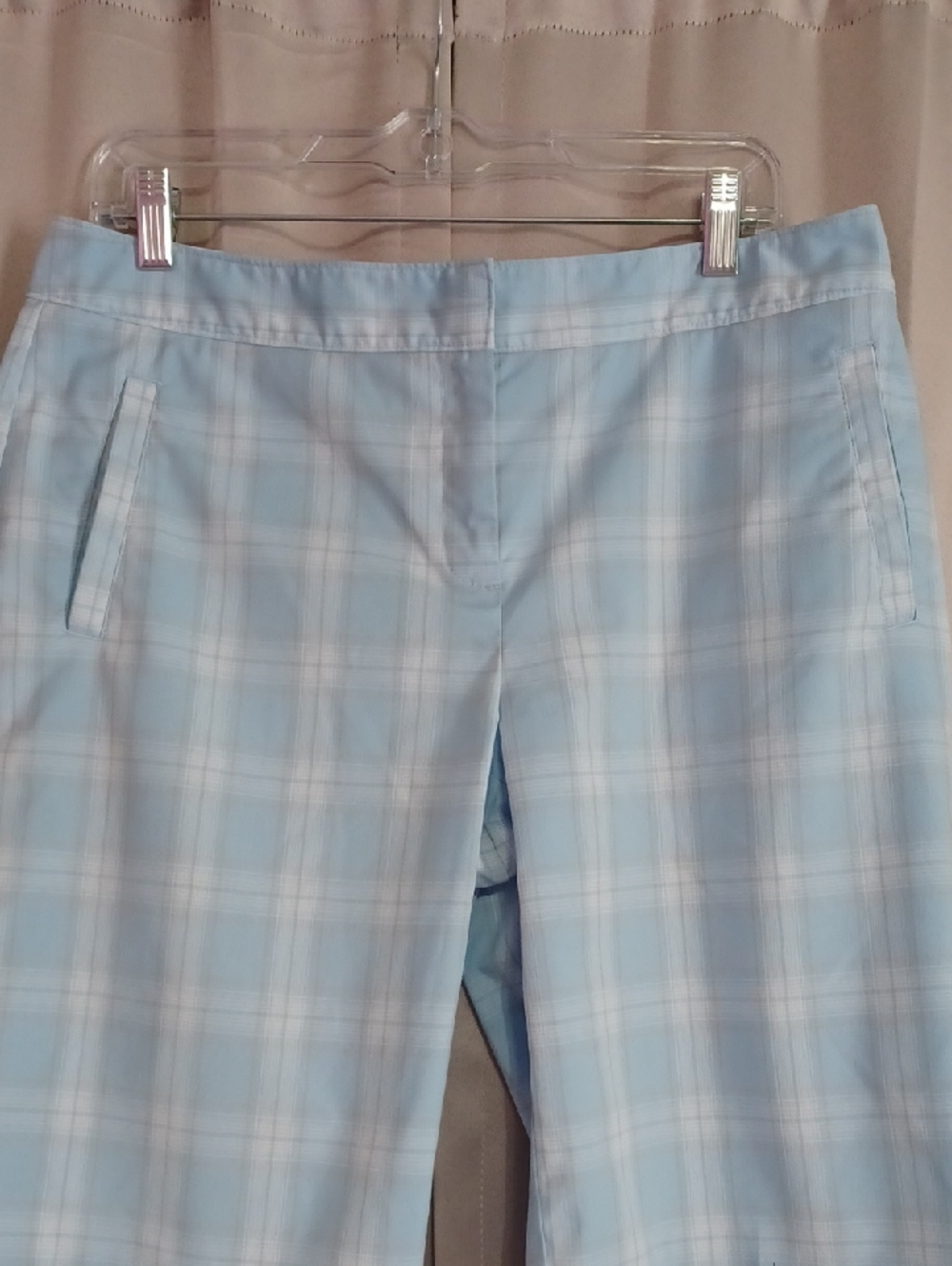 Izod Cool FX Blue White Plaid Golf Bermuda Shorts High Rise Pockets Lightweight - Picture 3 of 14